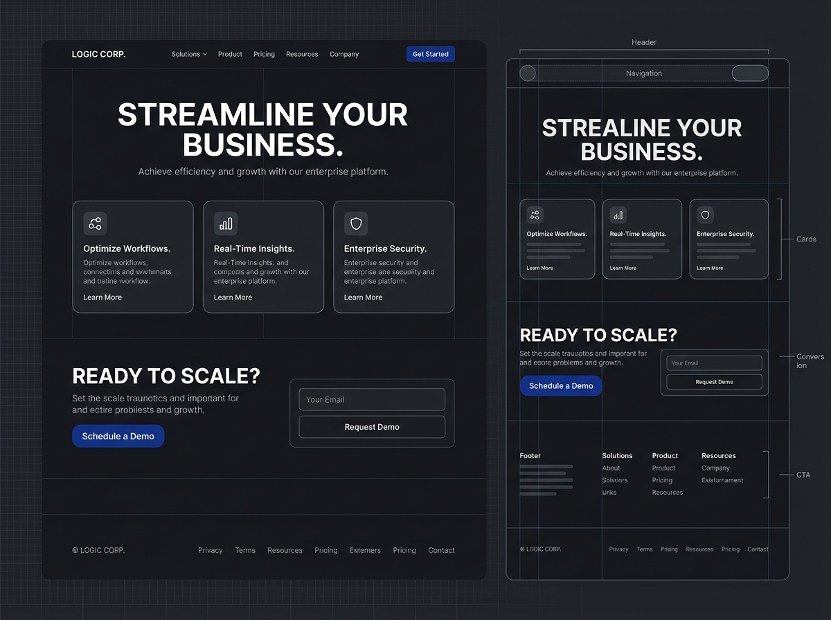 Clean structured web design layout showing clear typography hierarchy and simple navigation