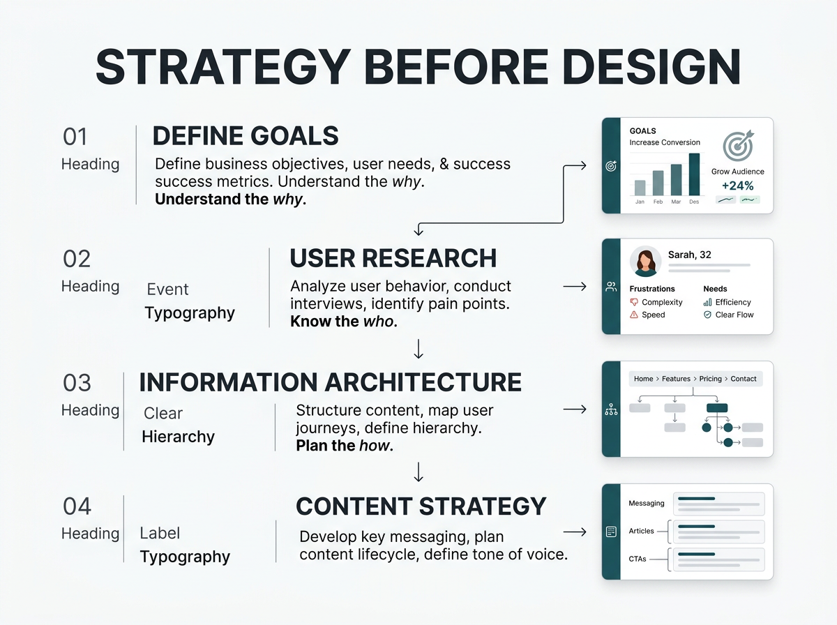 Editorial graphic representing strategic messaging structure before web design execution